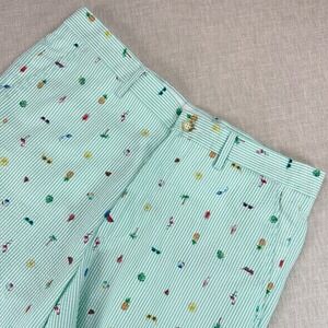 Haspel Shorts Mens 32 Mint Green Seersucker Tropical Flamingo Striped All Over